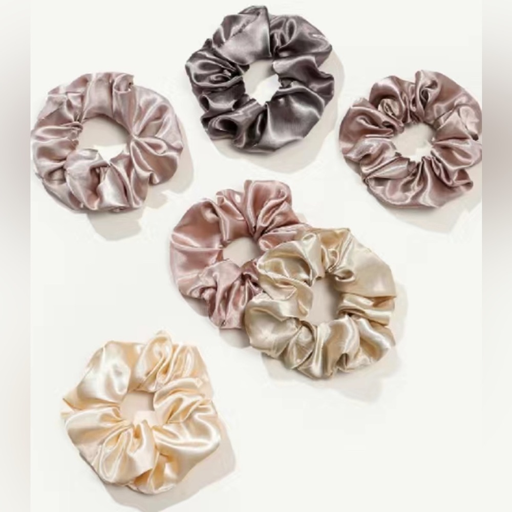 NWT🤎 12 Pc Satin Scrunchie Set Brown Cream Tan Grey Neutral Tones - Picture 3 of 3
